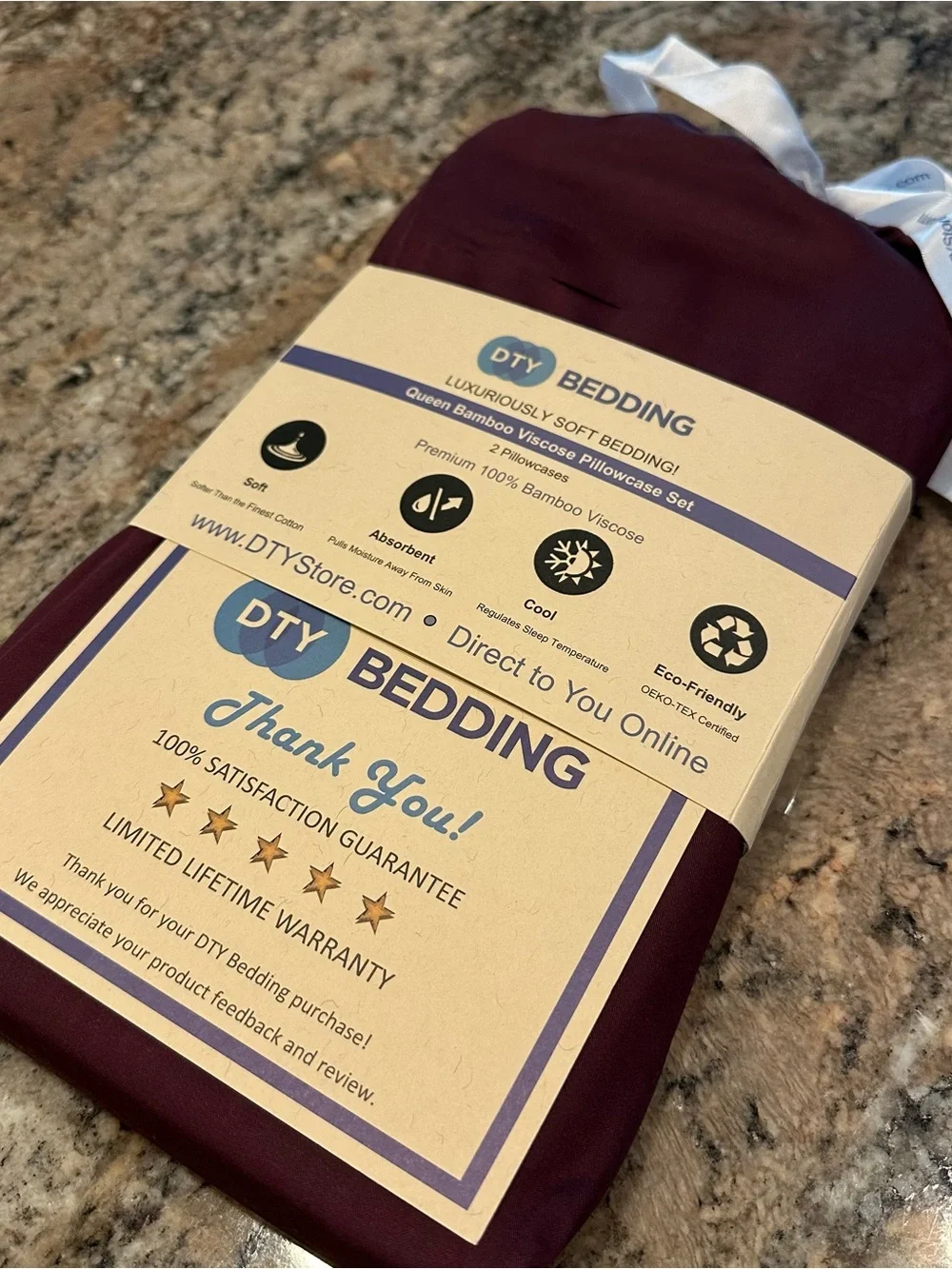 New DTY Bedding Queen Bamboo Viscose Pillowcase Set 2 Pc Merlot Cooling NWOT